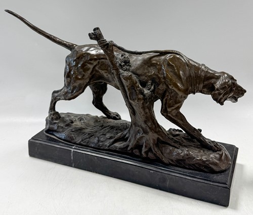 Lot 594 - After Antoine Louis Barye (1795-1875), a bronze model of a hunting dog, 20th century