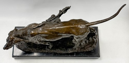 Lot 594 - After Antoine Louis Barye (1795-1875), a bronze model of a hunting dog, 20th century