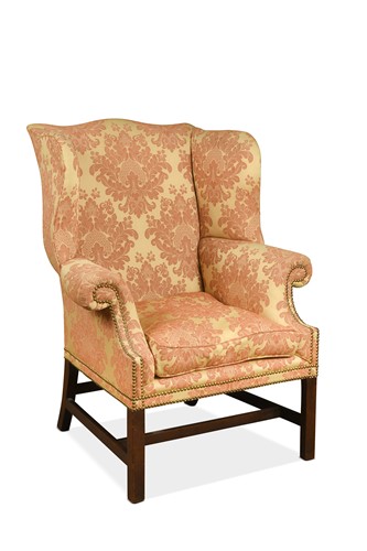 Lot 359 - A George III mahogany framed wing back armchair