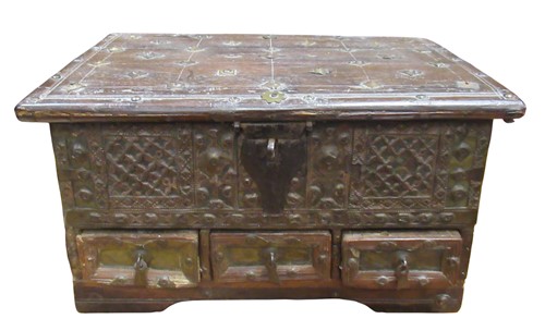 Lot 123 - A Zanzibar metal clad hard wood box, circa...