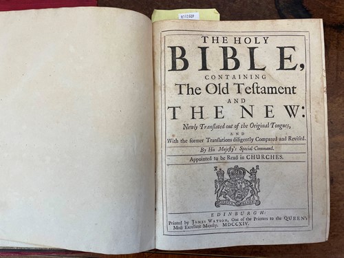 Lot 105 - Holy Bible, James Watson, Edinburgh 1714