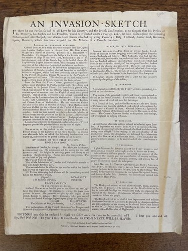 Lot 372 - Napoleonic Wars, pre-1805, anti-French broadside 'An Invasion-Sketch'