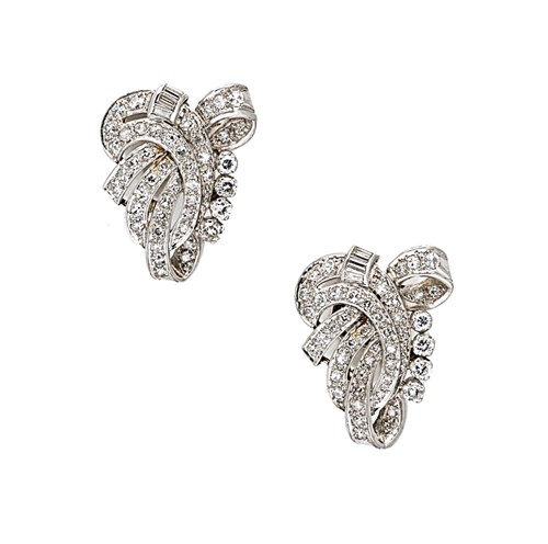 Lot 105 - A pair of mid 20th century diamond earrings