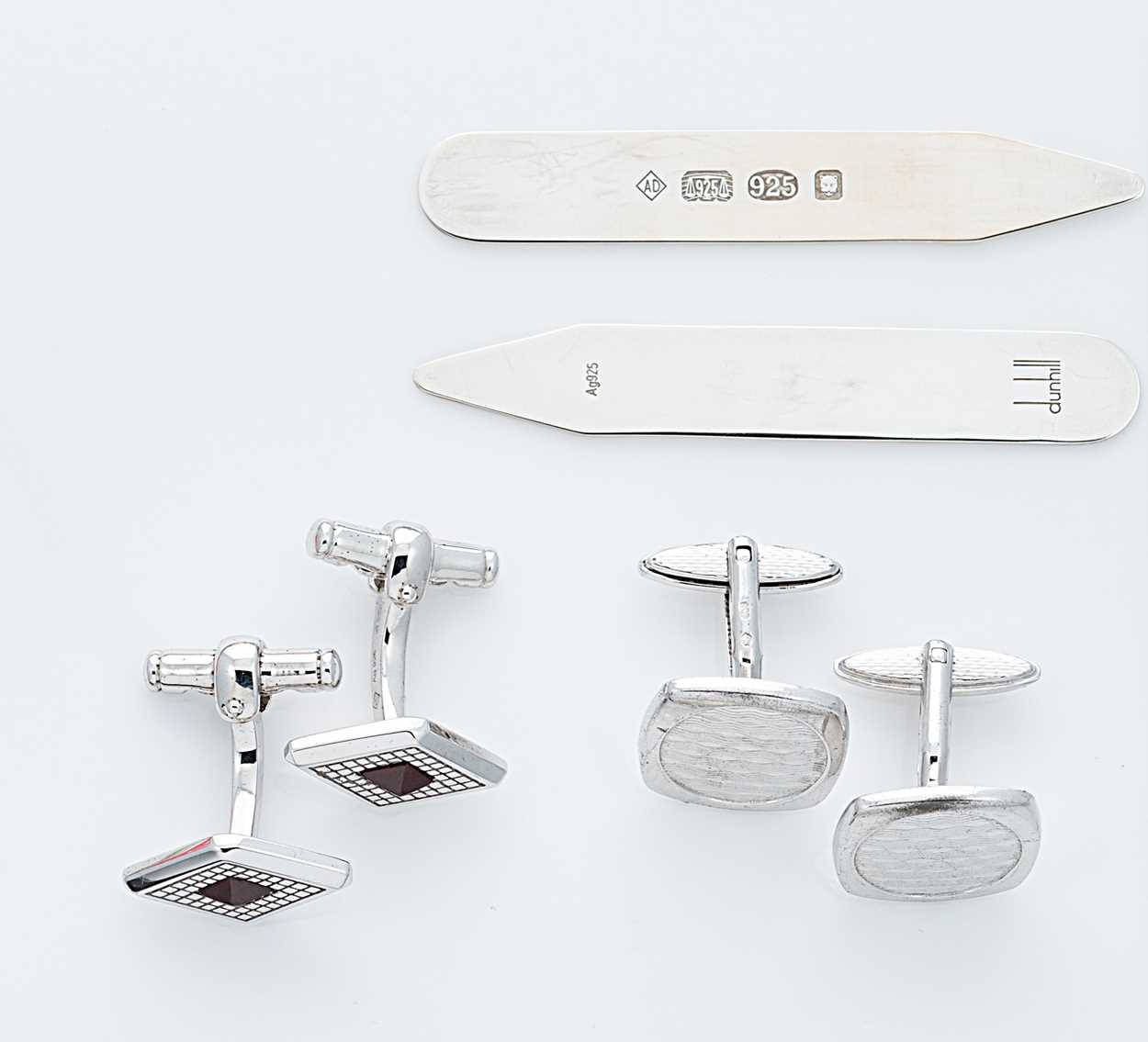 Lot 304 - Dunhill - A pair of silver collar stays and two pairs of silver cuff links