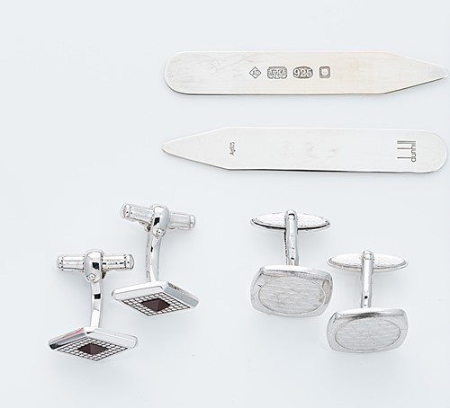 Lot 304 - Dunhill - A pair of silver collar stays and two pairs of silver cuff links