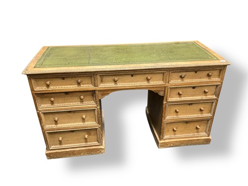 Lot 472 - A Victorian pine desk, with green inset...