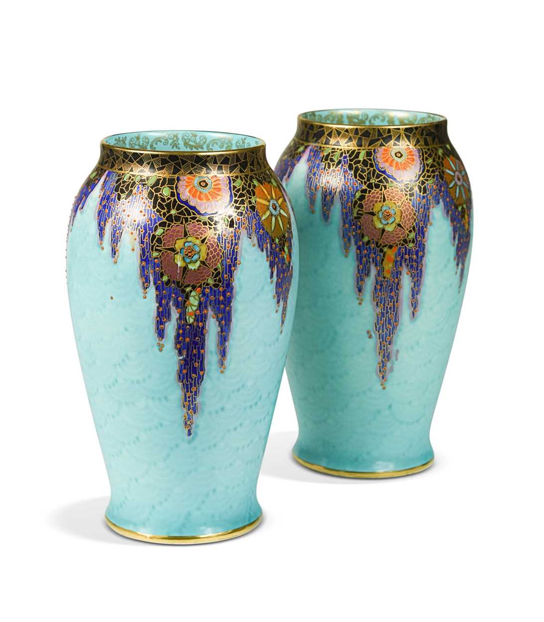 Lot 26 - A pair of Art Deco Crown Devon 'mattajade' vases