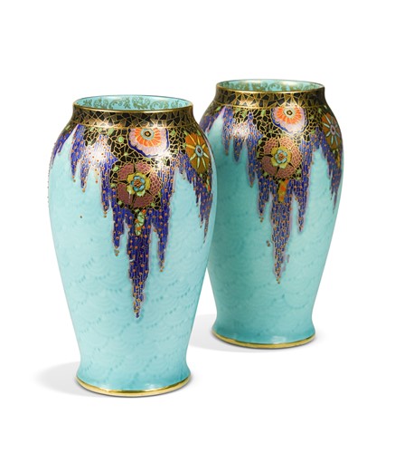 Lot 26 - A pair of Art Deco Crown Devon 'mattajade' vases