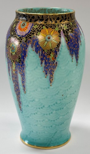 Lot 26 - A pair of Art Deco Crown Devon 'mattajade' vases