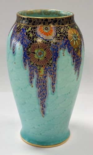 Lot 26 - A pair of Art Deco Crown Devon 'mattajade' vases