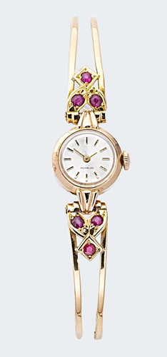 Lot 236 - Unsigned - A Soviet Union 14ct gold wristwatch with later Italian 18ct gold bracelet