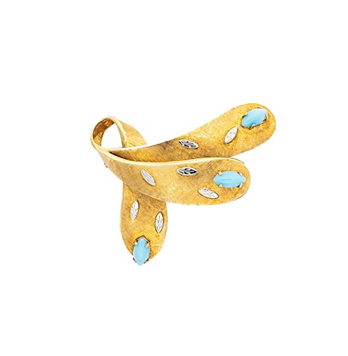 Lot 26 - A late 20th century turquoise brooch