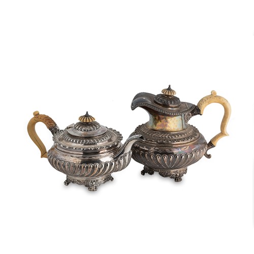 Lot 436 - A George III silver teapot and hot water jug