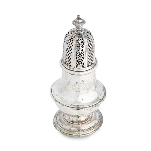 Lot 419 - A George II Britannia silver caster, mark of Paul de Lamerie