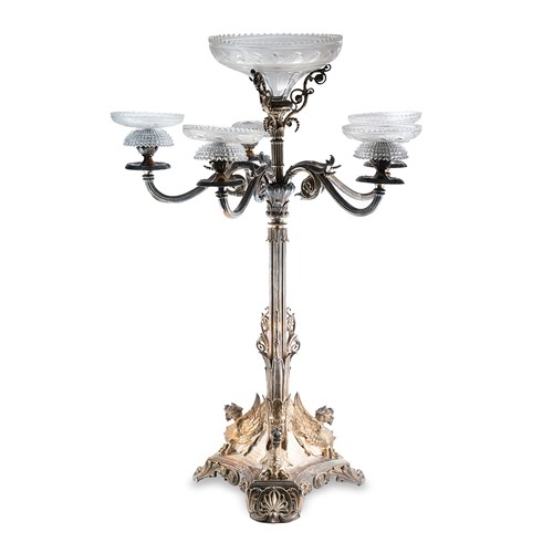 Lot 373 - A 19th century silver plated and glass centrepiece