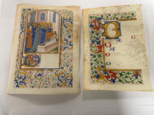 Lot 341 - Two illuminated vellum leaves