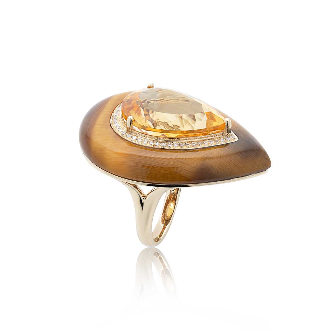 Lot 39 - Fei Liu - A citrine, diamond and tigers eye ring