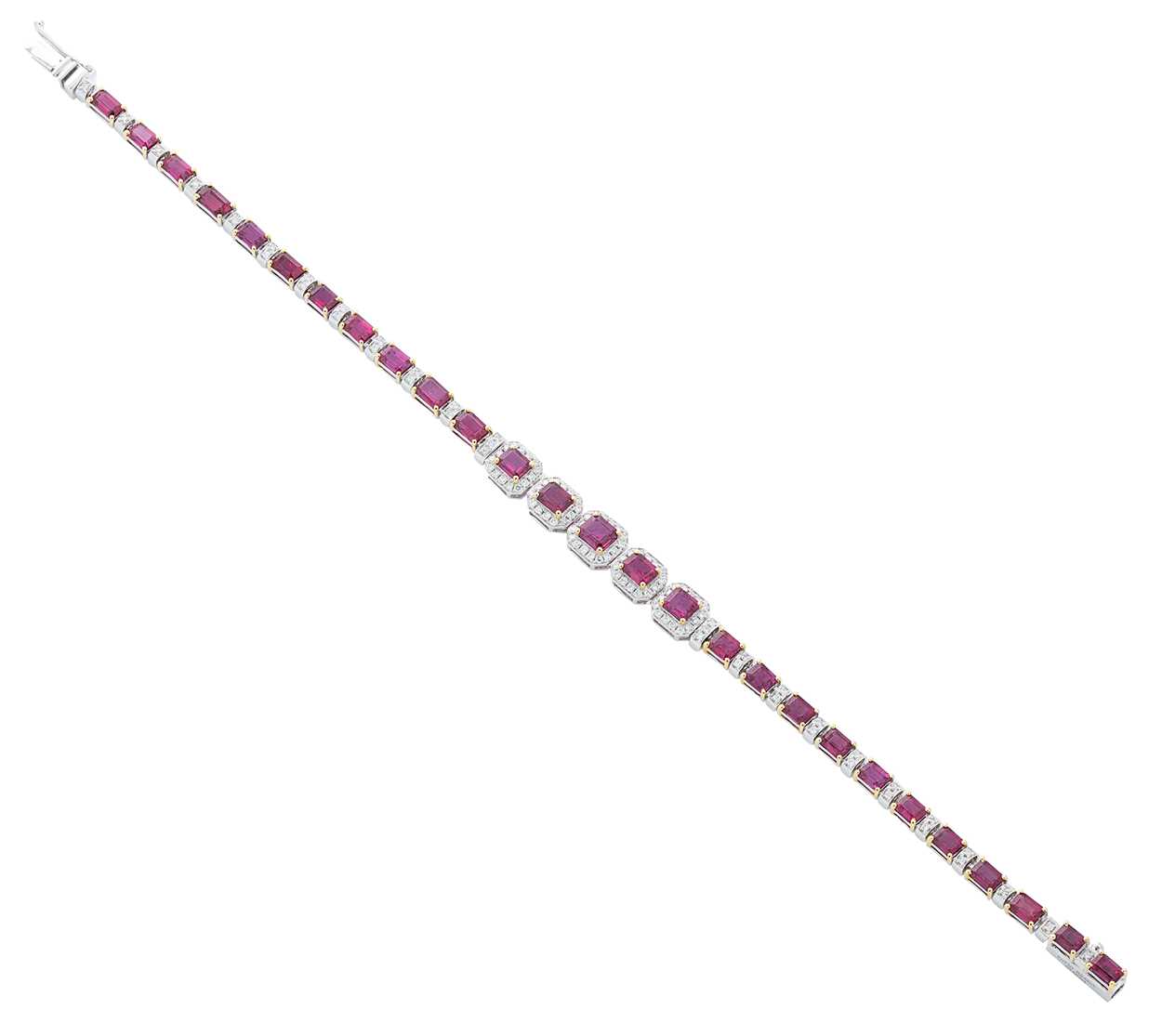 Lot 128 - A ruby and diamond line bracelet