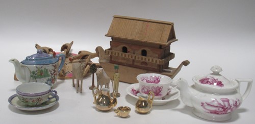 Lot 49 - A Dolls china teaset with deep pink decoration;...