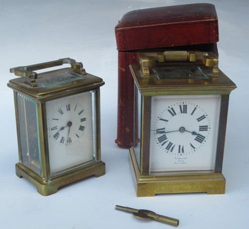 Lot 169 - Two carriage clocks, brass cases, the larger...