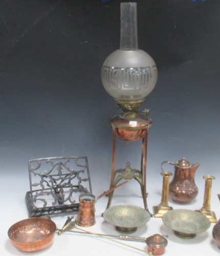Lot 110 - Copperware to include measure, pair of jugs,...