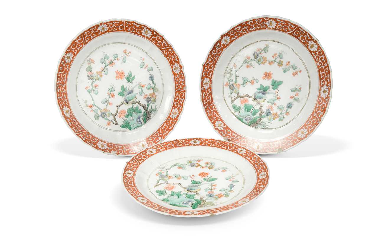 Lot 13 - A set of seven Chinese famille verte plates, Kangxi Emperor (1662-1722)