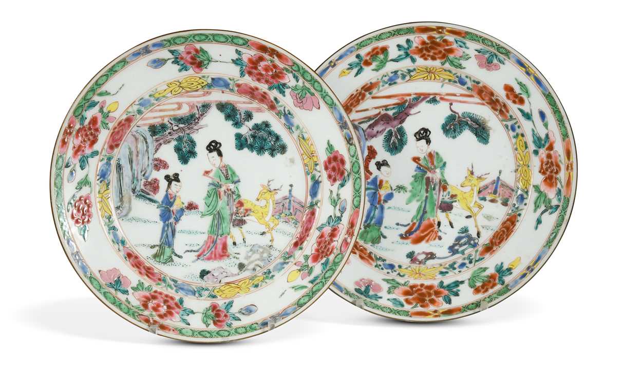 Lot 12 - Two similar Chinese famille rose porcelain plates, Yongzheng Emperor (1722-1735)
