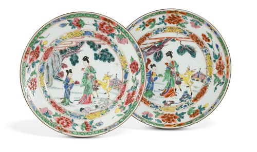 Lot 12 - Two similar Chinese famille rose porcelain plates, Yongzheng Emperor (1722-1735)