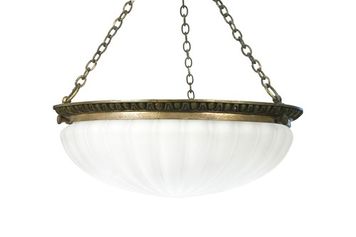 Lot 197 - An Art Deco brass and opaline glass plafonnier