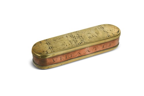 Lot 412 - A Dutch brass tobacco box, 18th century
