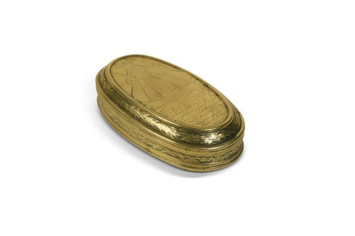 Lot 411 - A Dutch brass tobacco box, late 17th century