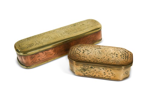 Lot 404 - A Dutch brass and copper tobacco box, 18th century