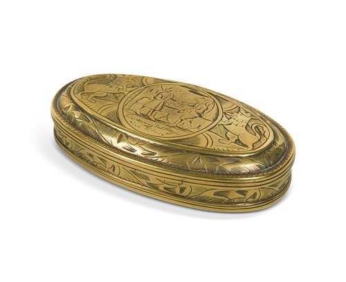 Lot 406 - A Dutch brass tobacco box, 18th century