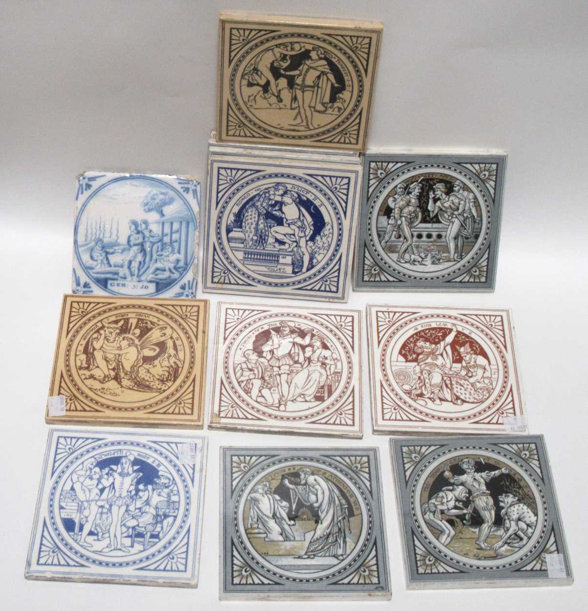 Lot 121 - Twelve Mintons tiles, printed with...