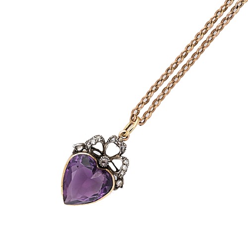 Lot 150 - An amethyst and diamond pendant and chain