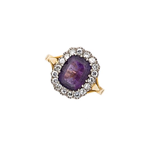 Lot 143 - An amethyst and diamond cluster ring