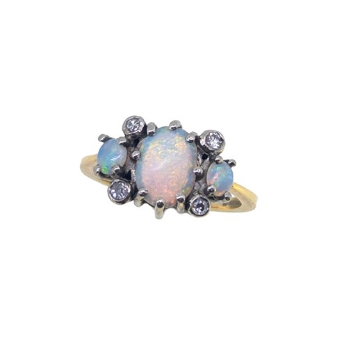 Lot 148 - An 18ct gold opal and diamond ring