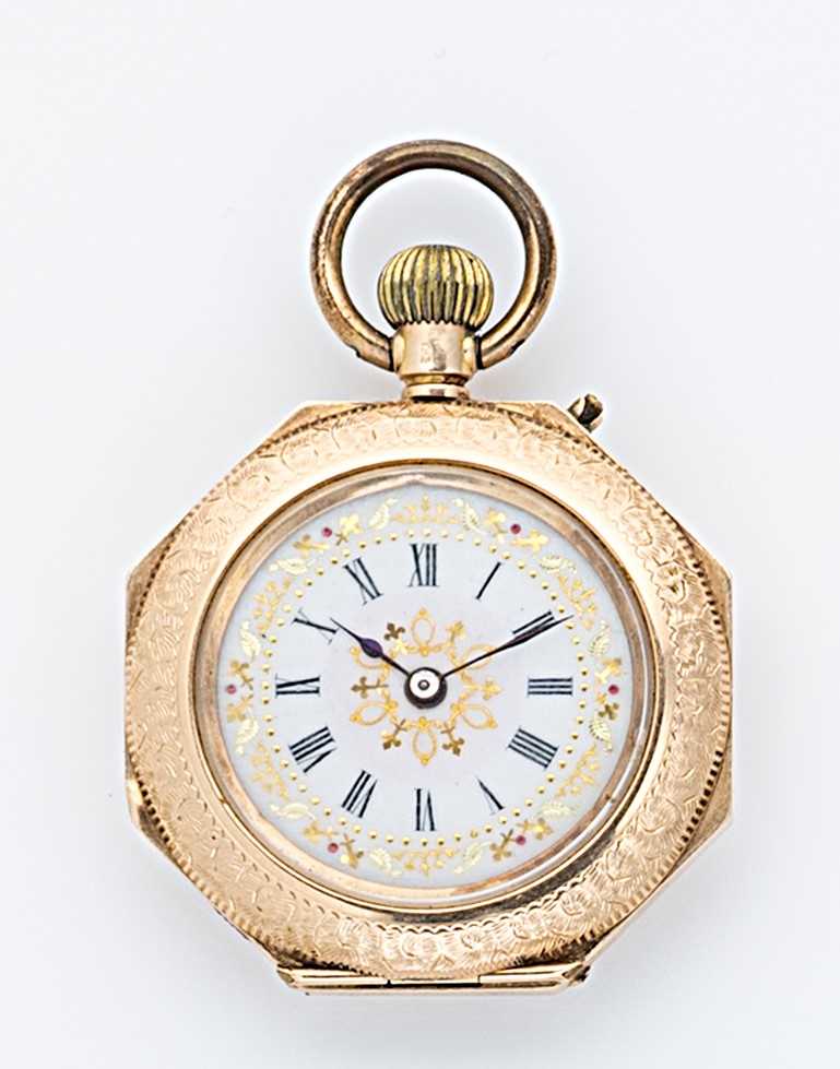 Unsigned Click Lot 227 - Unsigned - A Swiss 14ct gold open faced