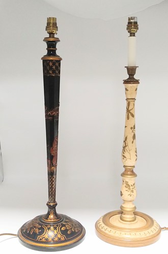Lot 688 - Two modern painted column lamps, one black and...