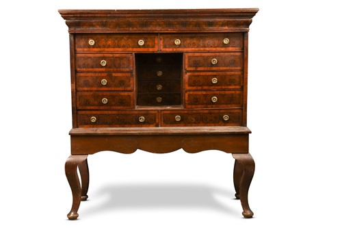 Lot 312 - A Continental oyster veneered collector's chest, 19th century