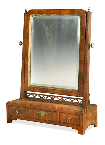 Lot 314 - A walnut and boxwood banded dressing table mirror, 18th century