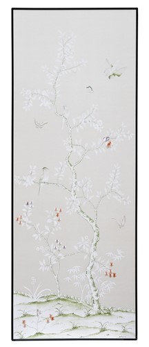 Lot 537 - A Chinoiserie decorated silk panel, 20th century