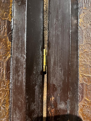 Lot 307 - An embossed Spanish hand painted leather four fold screen, 19th century