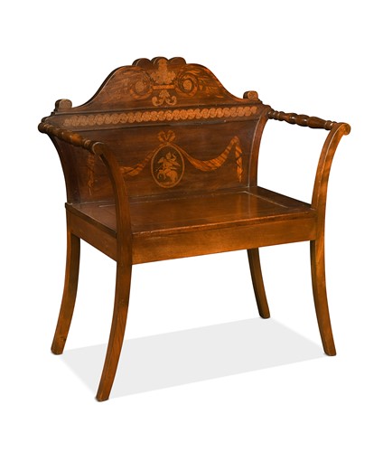 Lot 547 - A mahogany and marquetry hall seat, circa 1800