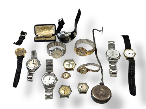 Lot 327 - Three 9ct gold watches, together with a silver...