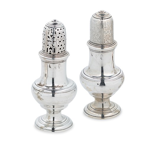 Lot 605 - Dublin - A pair of mid 18th century silver casters