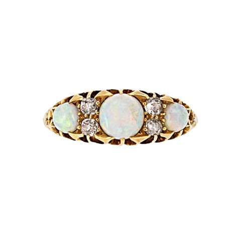 Lot 42 - An Edwardian 18ct gold opal and diamond ring