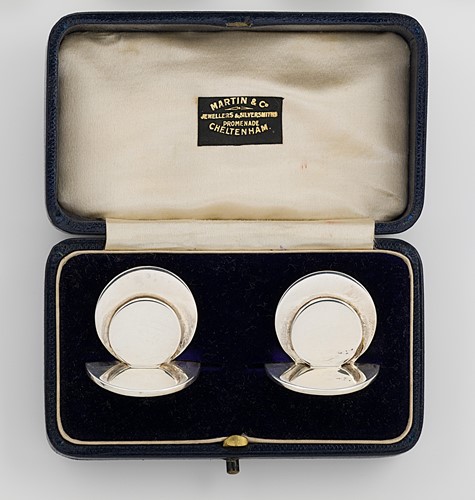 Lot 314 - A cased pair of silver menu holders, mark of Sampson Mordan