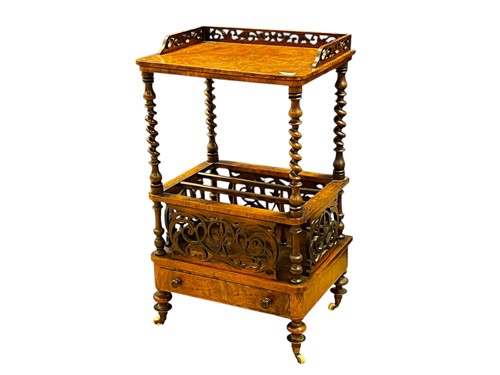 Lot 657 - A Victorian walnut Canterbury, with galleried...
