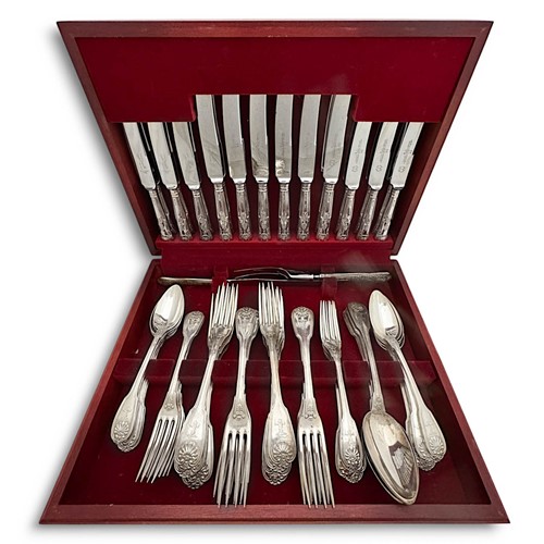 Lot 395 - A 54-piece set of 19th century French metalwares silver flatware with 26 additions